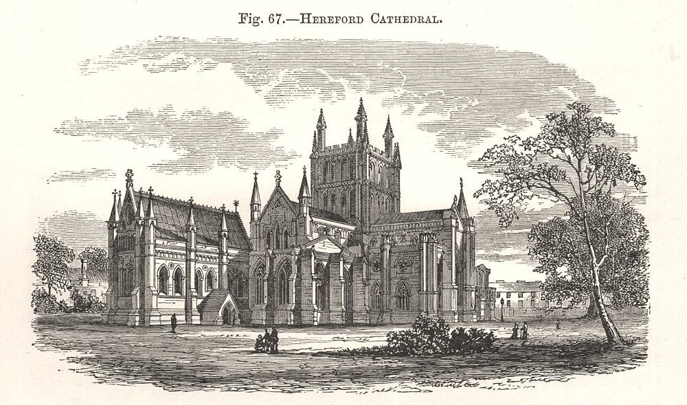 Hereford Cathedral. Herefordshire 1885 old antique vintage print picture